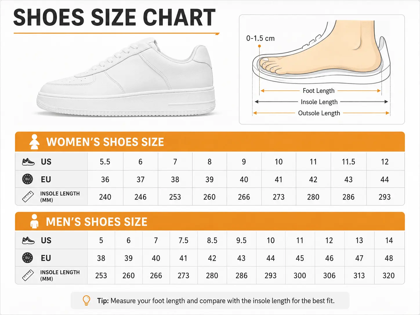 Volvo | Black White Gray Low-Top AF1 Sneakers size chart
