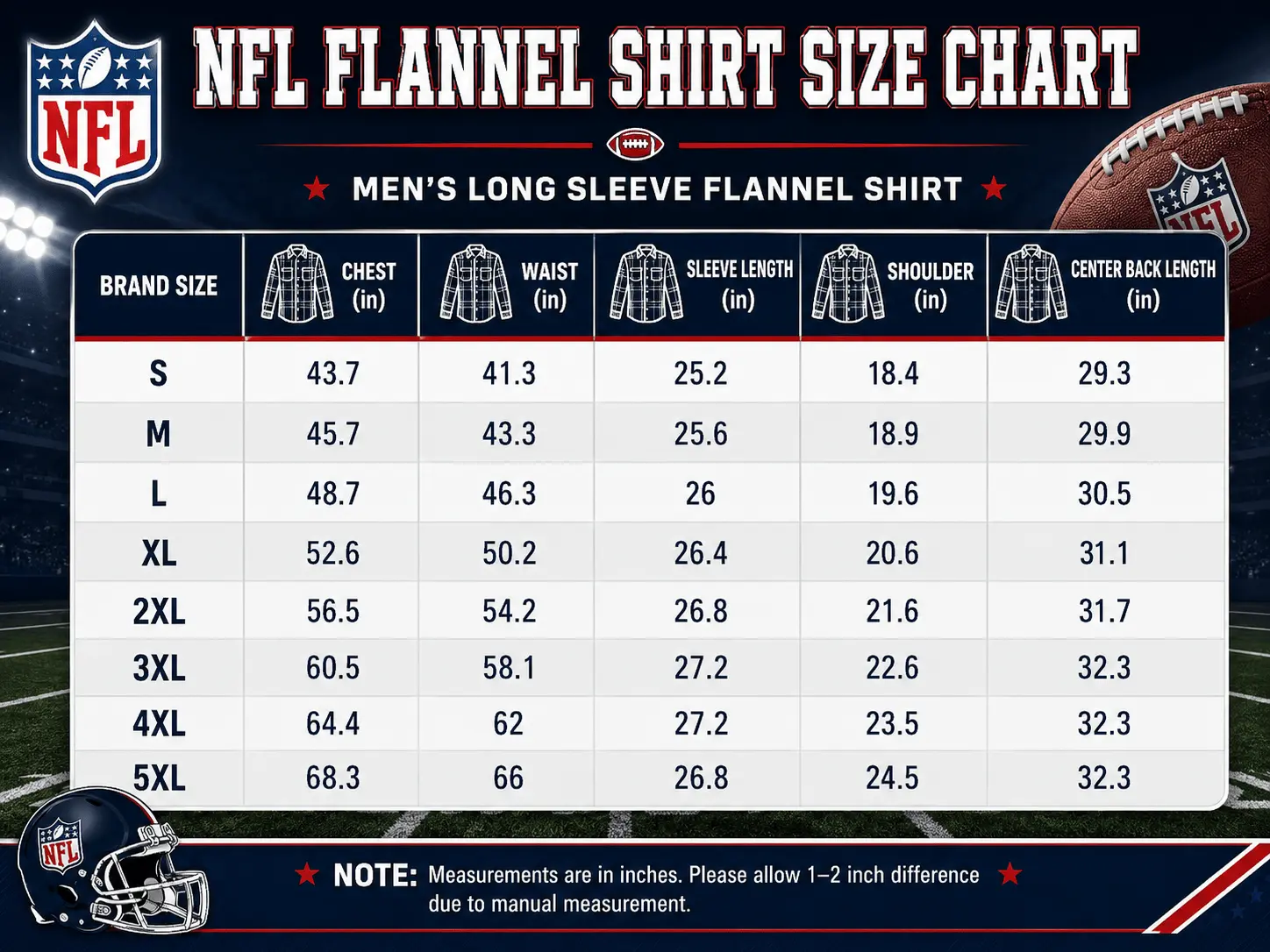 Volkswagen | Automotive Motif Plaid Flannel Shirt size chart