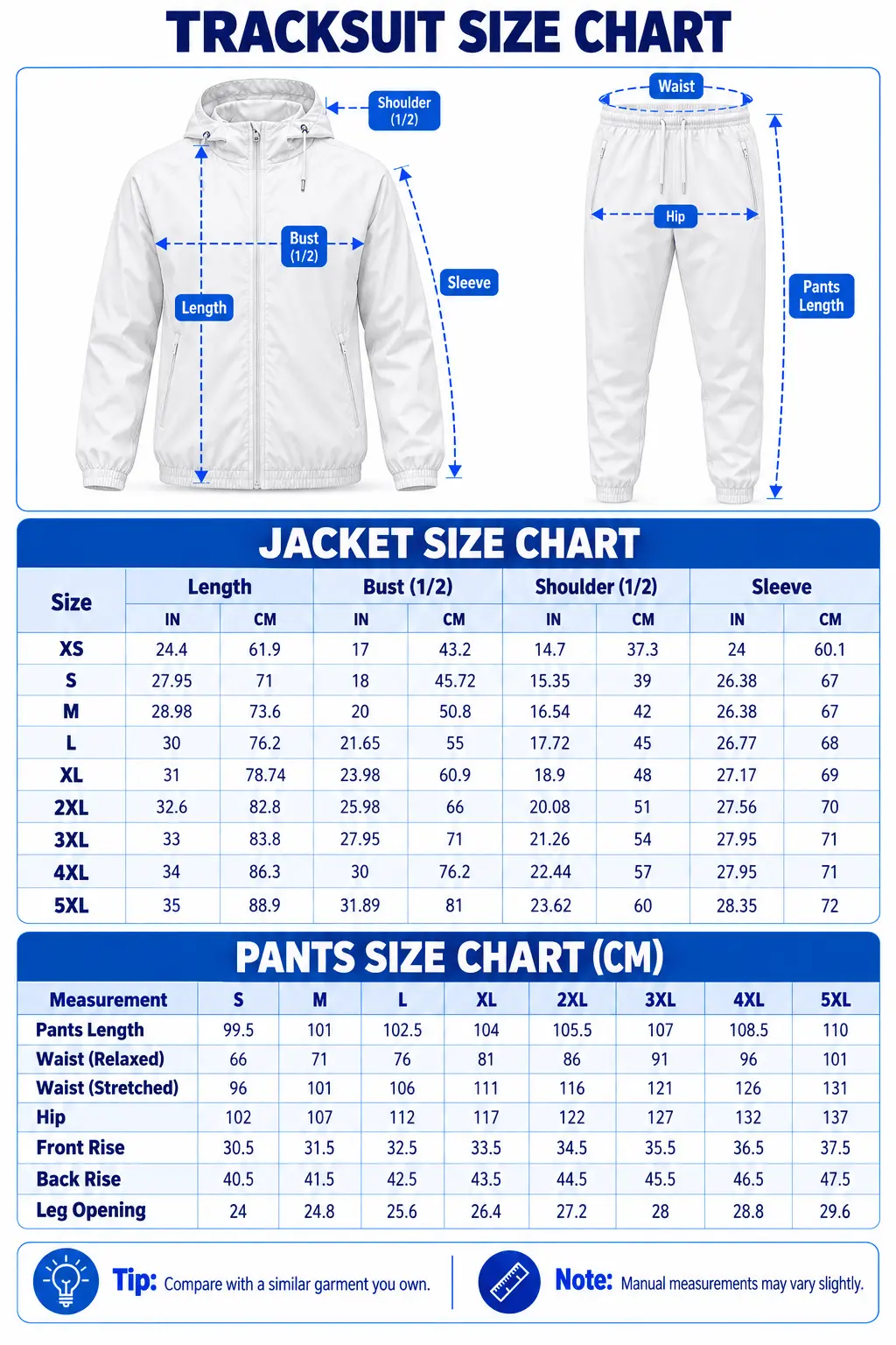 Genesis | Blue Black Paneled Tracksuit Set size chart