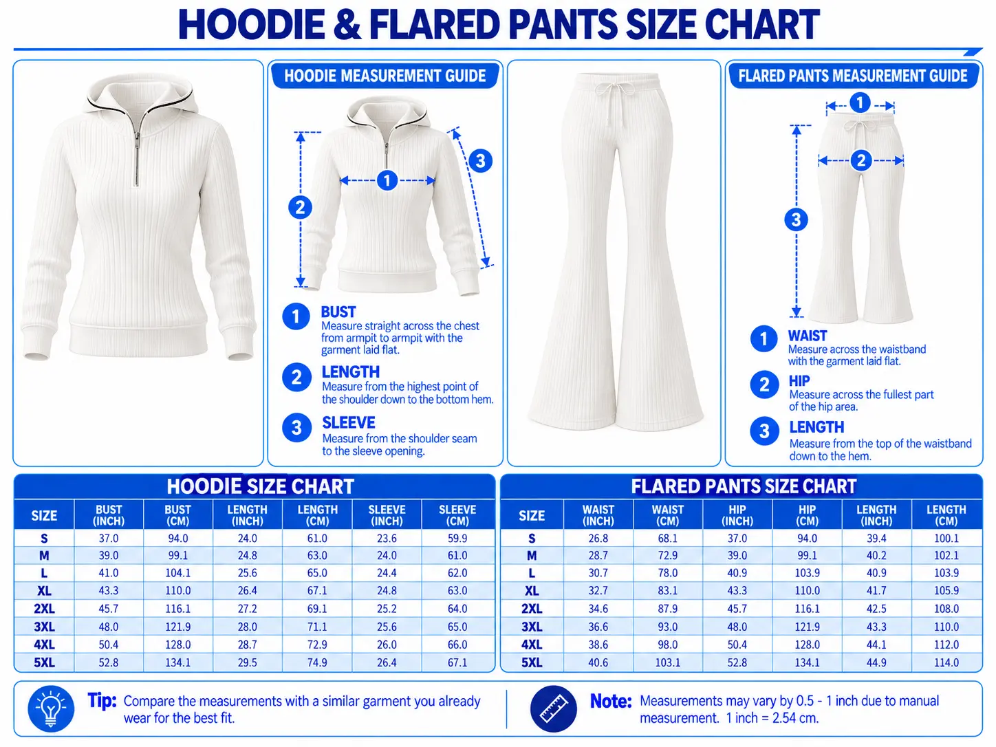 Subaru | Side-Stripe Quarter-Zip Hoodie & Flared Pants Set size chart