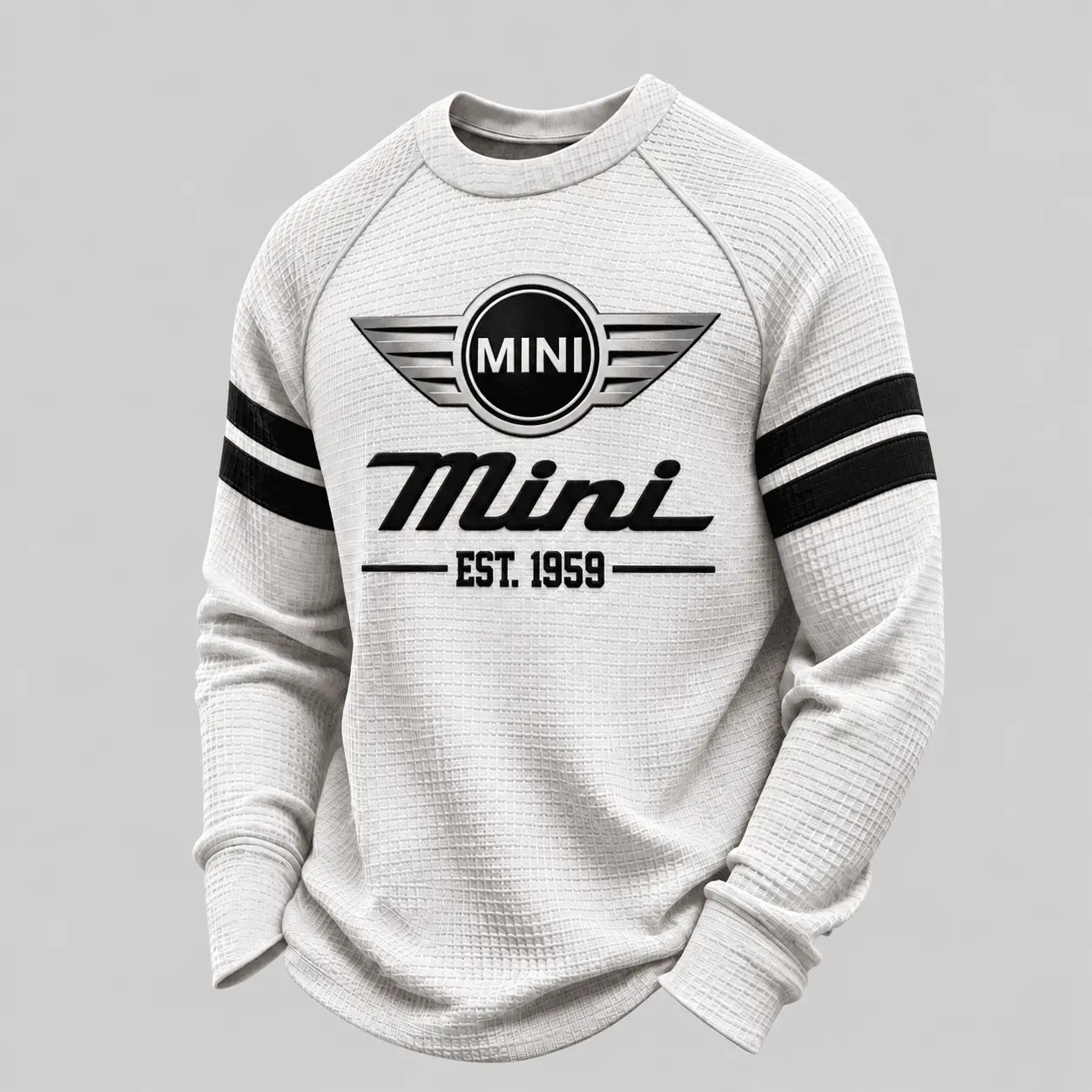 Mini | White Brown Striped Raglan Waffle Sweatshirt
