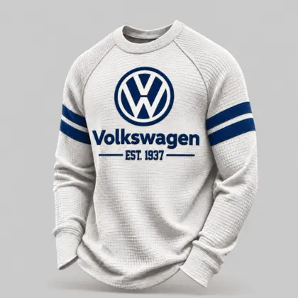 Volkswagen | White Brown Striped Raglan Waffle Sweatshirt