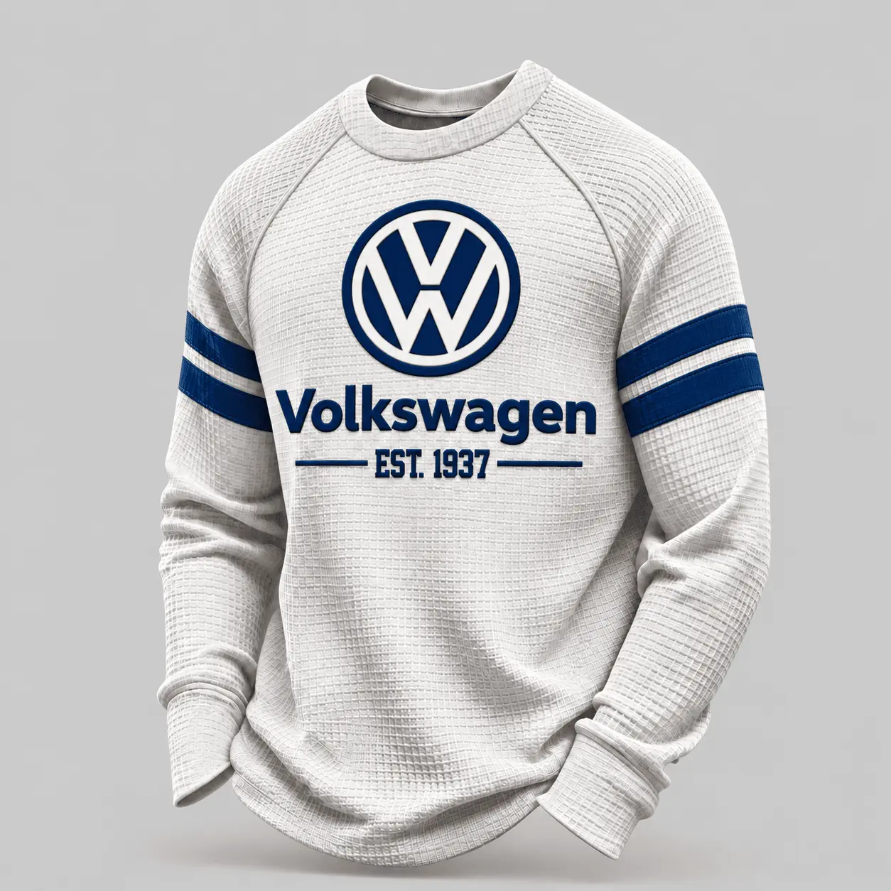 Volkswagen | White Brown Striped Raglan Waffle Sweatshirt