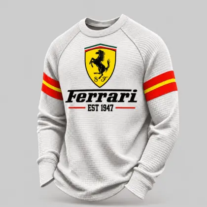 Ferrari | White Brown Striped Raglan Waffle Sweatshirt
