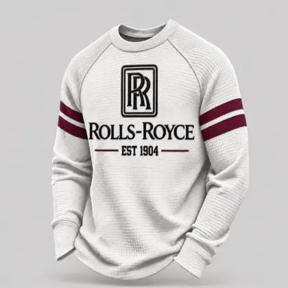 Rolls-Royce | White Brown Striped Raglan Waffle Sweatshirt