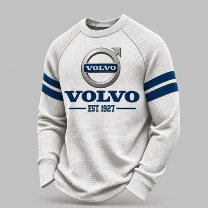 Volvo | White Brown Striped Raglan Waffle Sweatshirt