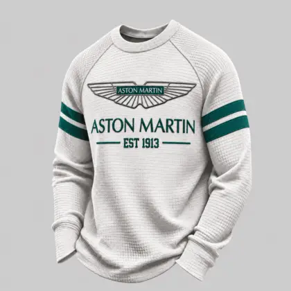 Aston Martin | White Brown Striped Raglan Waffle Sweatshirt
