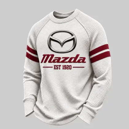 Mazda | White Brown Striped Raglan Waffle Sweatshirt