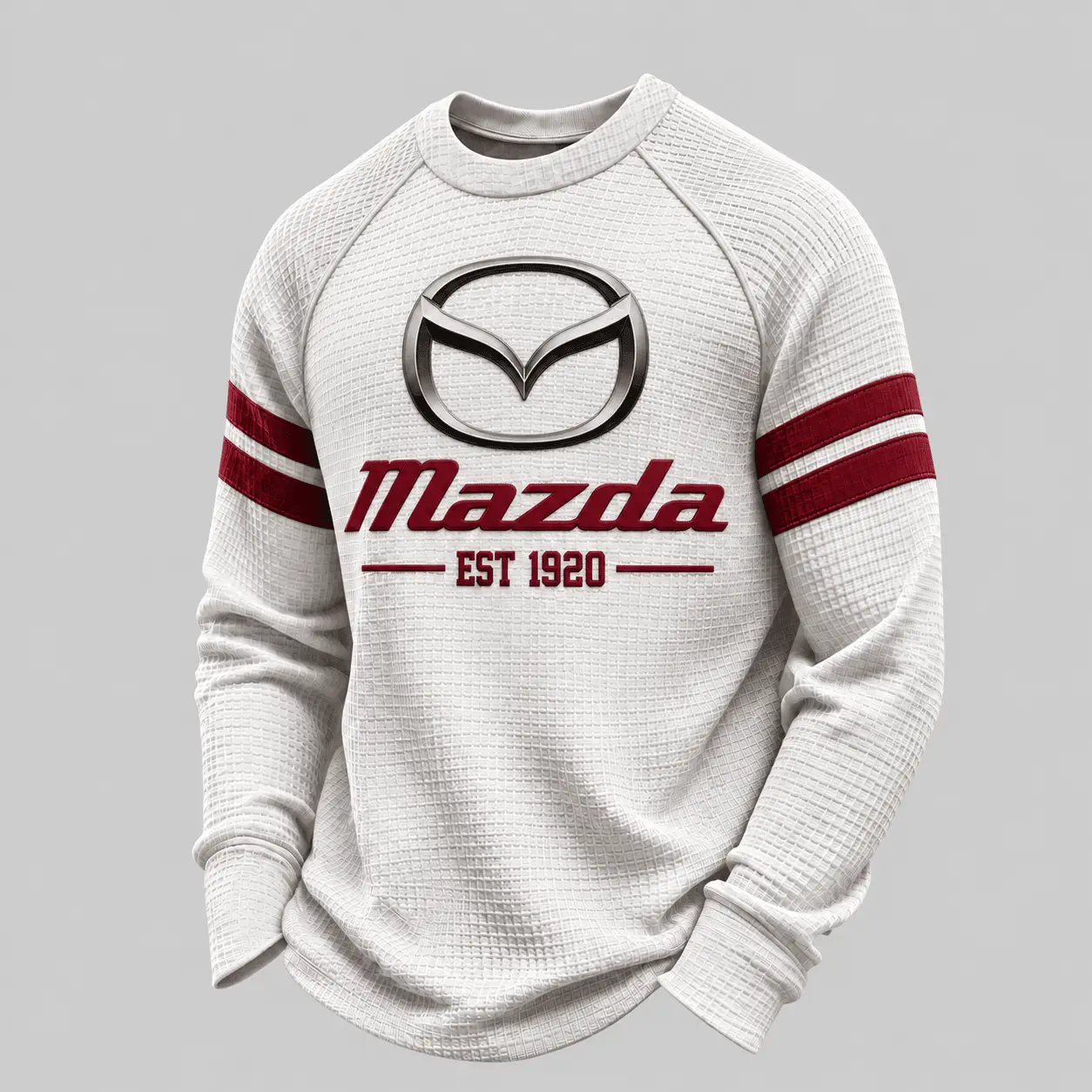 Mazda | White Brown Striped Raglan Waffle Sweatshirt