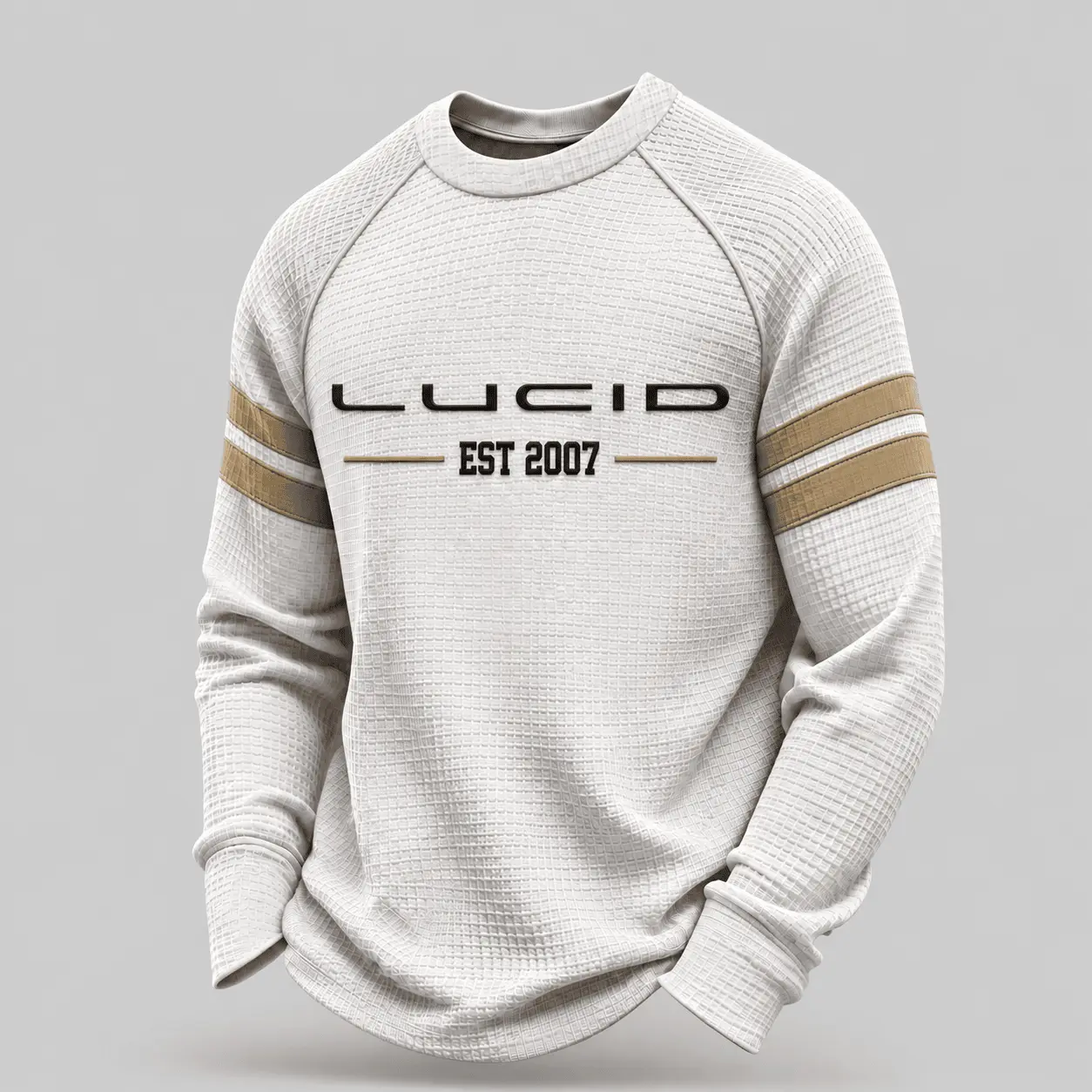 Lucid | White Brown Striped Raglan Waffle Sweatshirt