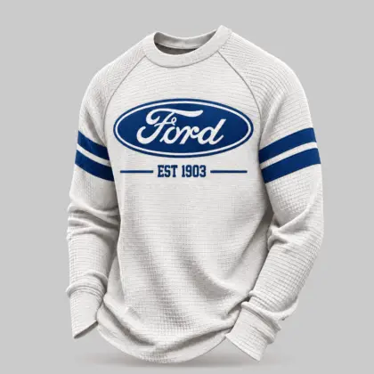 Ford | White Brown Striped Raglan Waffle Sweatshirt