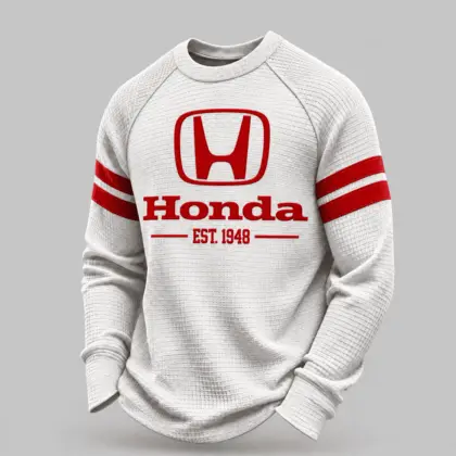 Honda | White Brown Striped Raglan Waffle Sweatshirt