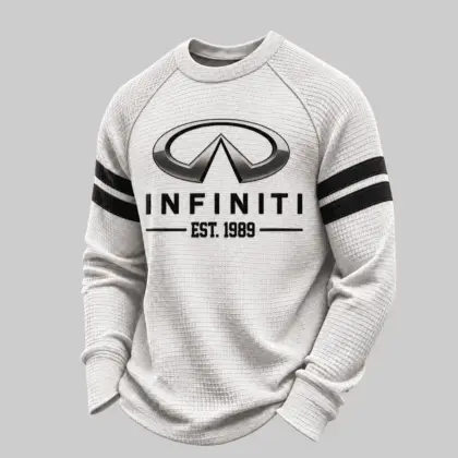 Infiniti | White Brown Striped Raglan Waffle Sweatshirt