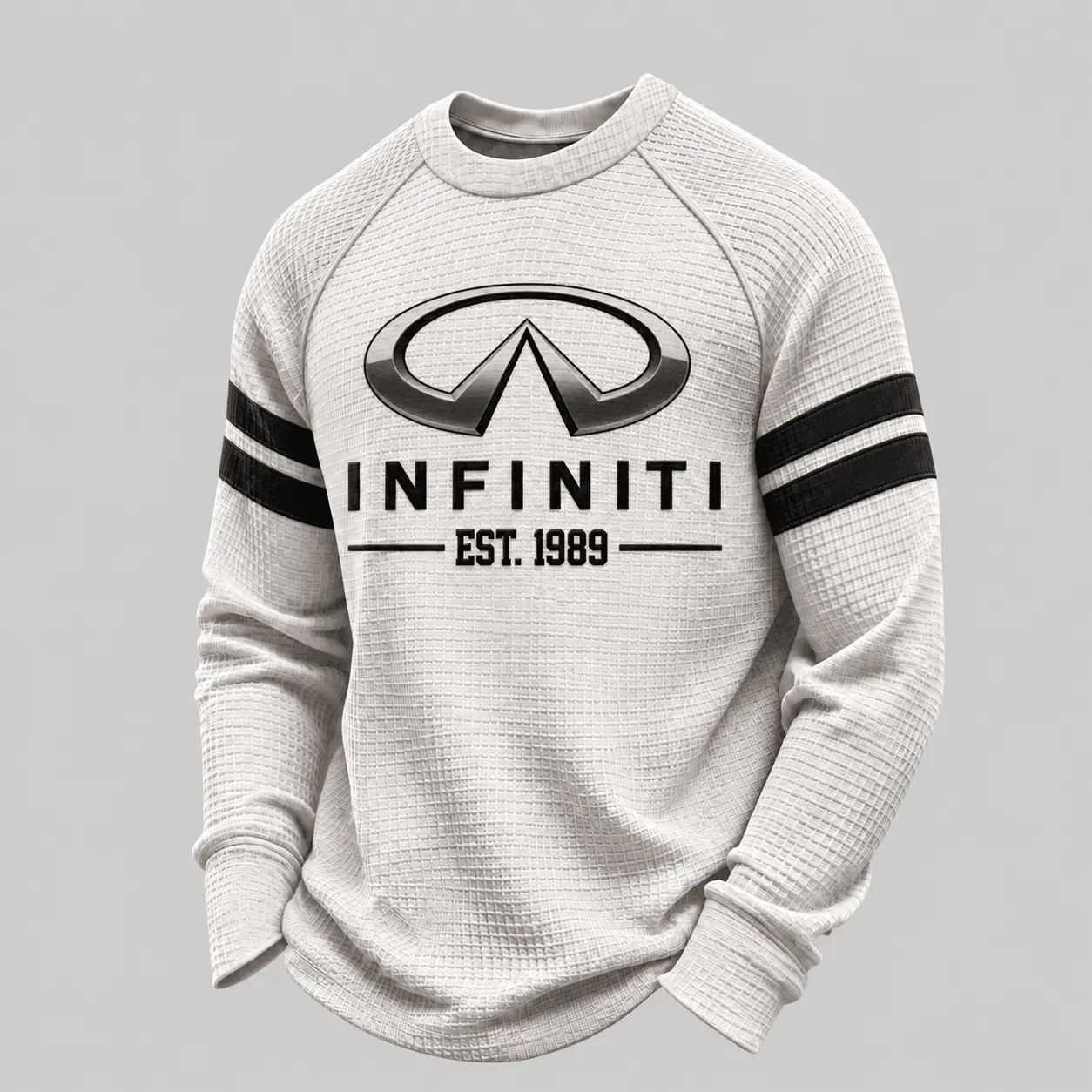 Infiniti | White Brown Striped Raglan Waffle Sweatshirt