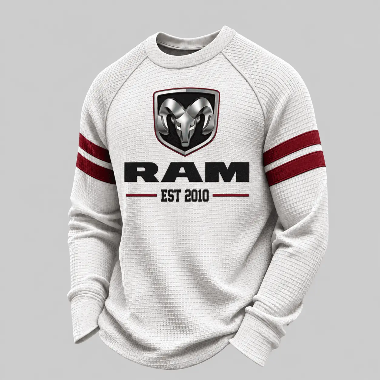 Ram | White Brown Striped Raglan Waffle Sweatshirt