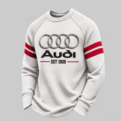 Audi | White Brown Striped Raglan Waffle Sweatshirt