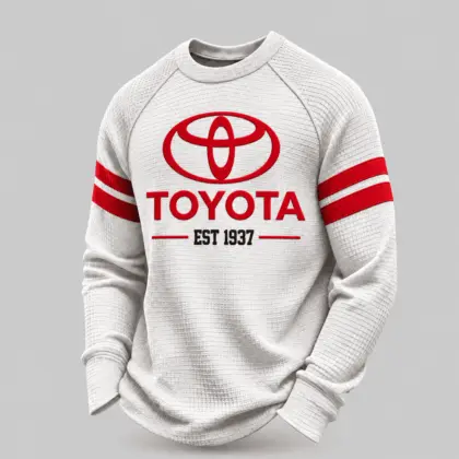 Toyota | White Brown Striped Raglan Waffle Sweatshirt