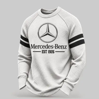 Mercedes-Benz | White Brown Striped Raglan Waffle Sweatshirt