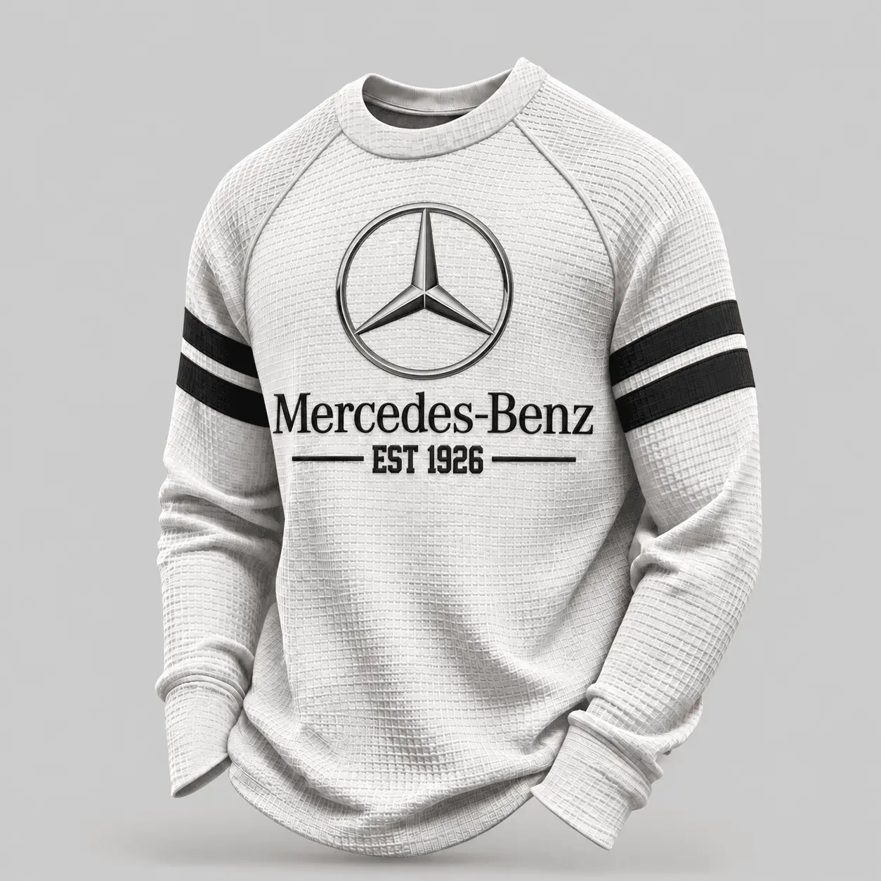 Mercedes-Benz | White Brown Striped Raglan Waffle Sweatshirt