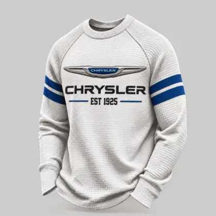 Chrysler | White Brown Striped Raglan Waffle Sweatshirt