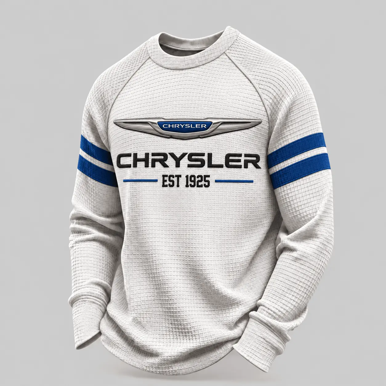 Chrysler | White Brown Striped Raglan Waffle Sweatshirt