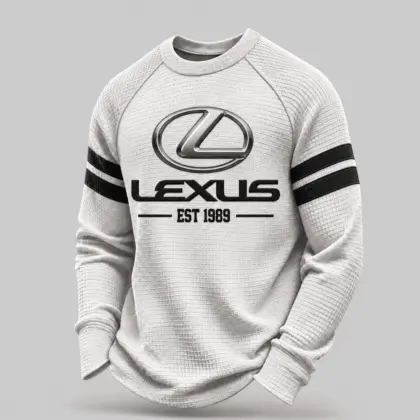 Lexus | White Brown Striped Raglan Waffle Sweatshirt