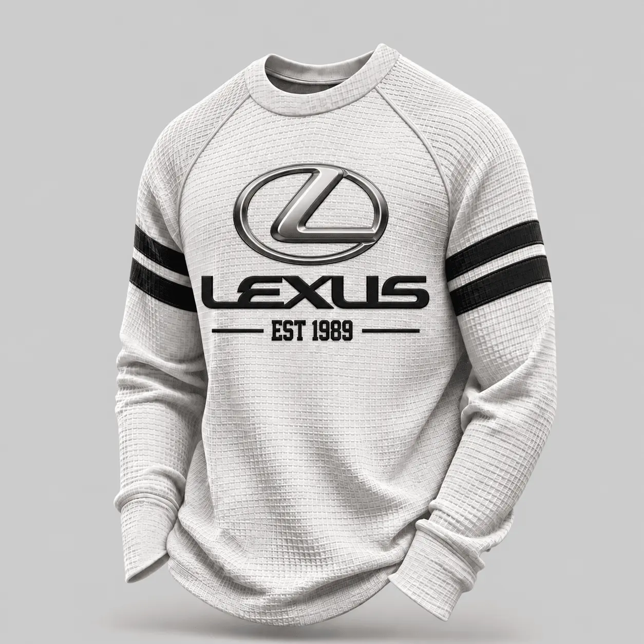 Lexus | White Brown Striped Raglan Waffle Sweatshirt