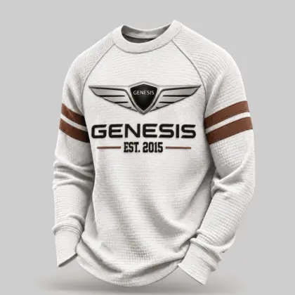 Genesis | White Brown Striped Raglan Waffle Sweatshirt