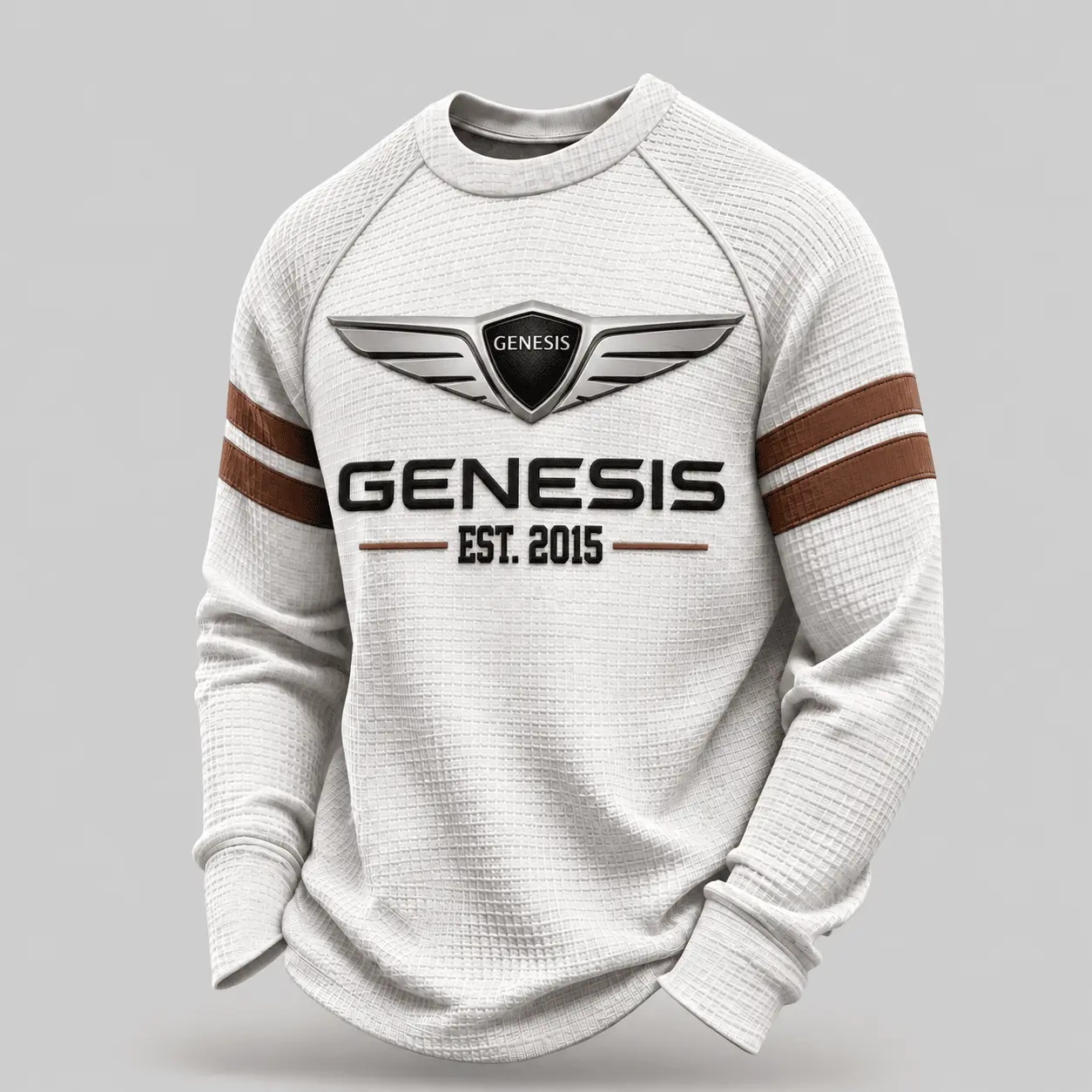Genesis | White Brown Striped Raglan Waffle Sweatshirt