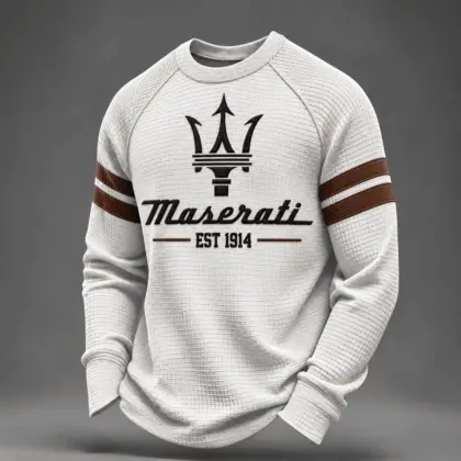 Maserati | White Brown Striped Raglan Waffle Sweatshirt