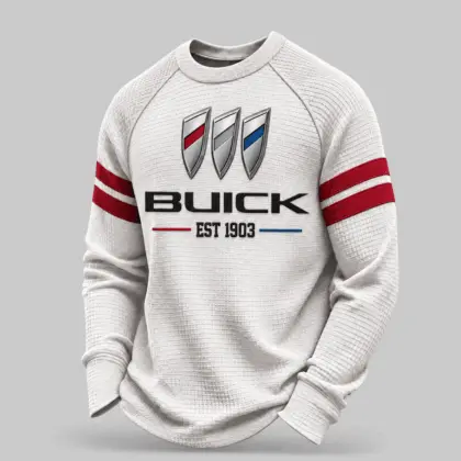 Buick | White Brown Striped Raglan Waffle Sweatshirt