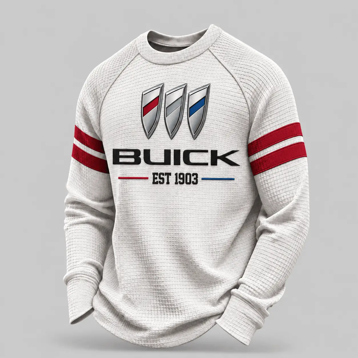 Buick | White Brown Striped Raglan Waffle Sweatshirt