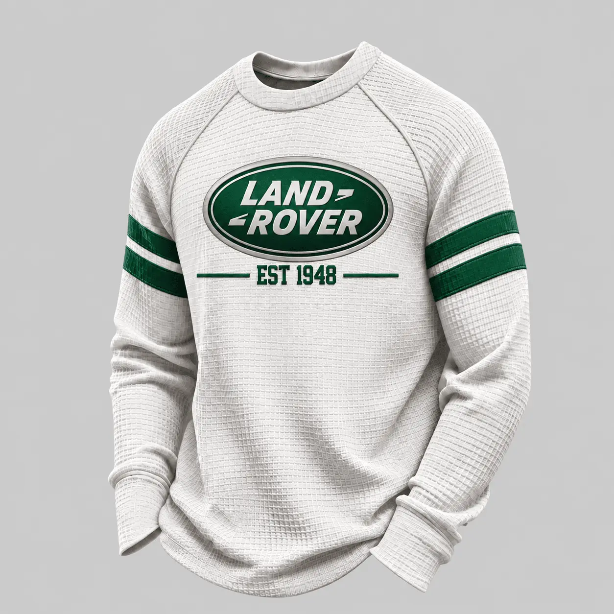 Land Rover | White Brown Striped Raglan Waffle Sweatshirt