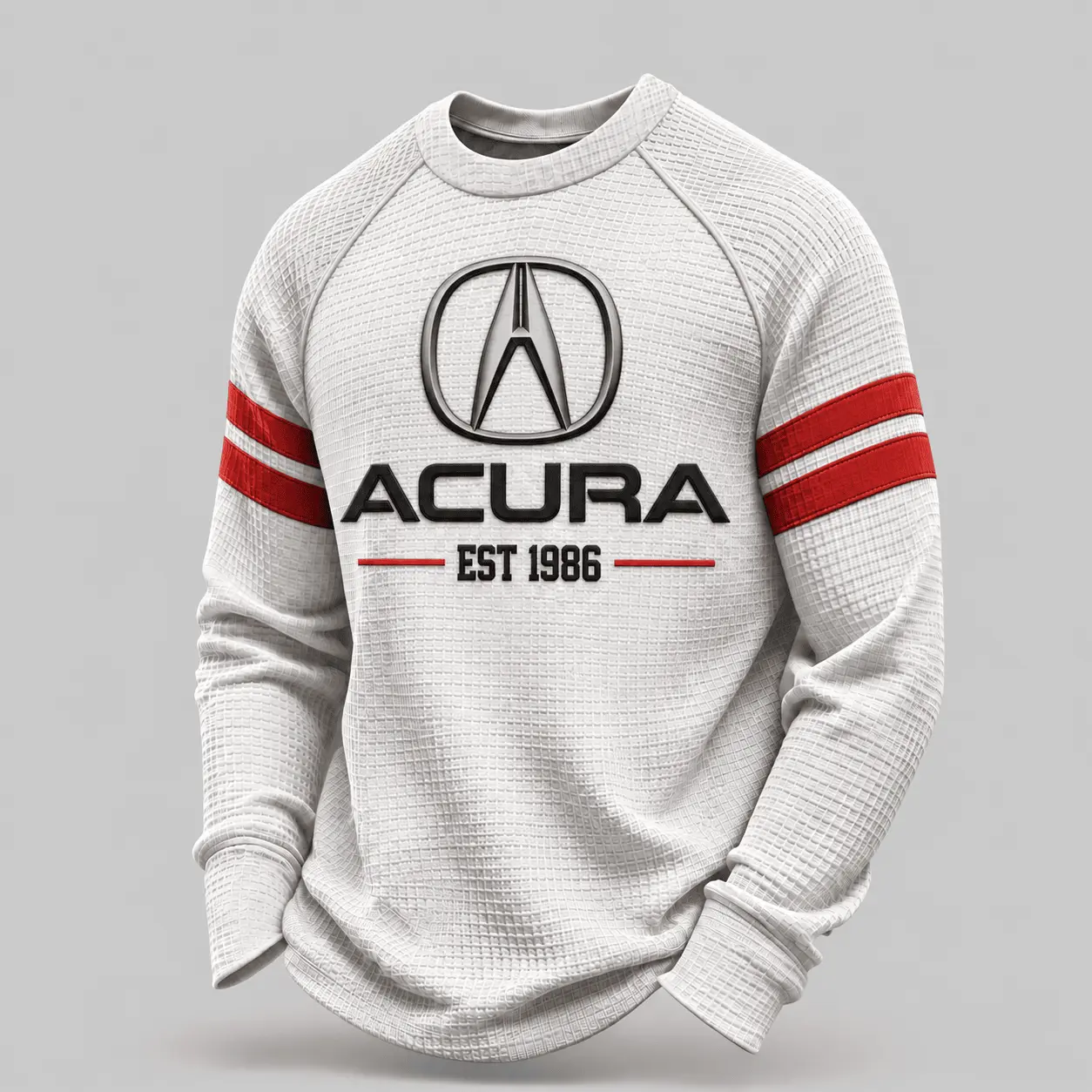 Acura | White Brown Striped Raglan Waffle Sweatshirt
