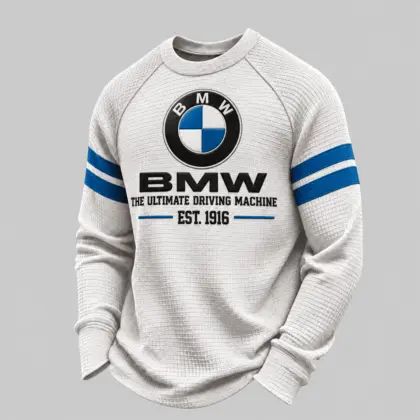 BMW | White Brown Striped Raglan Waffle Sweatshirt