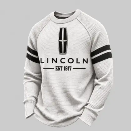 Lincoln | White Brown Striped Raglan Waffle Sweatshirt