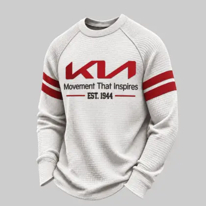 Kia | White Brown Striped Raglan Waffle Sweatshirt