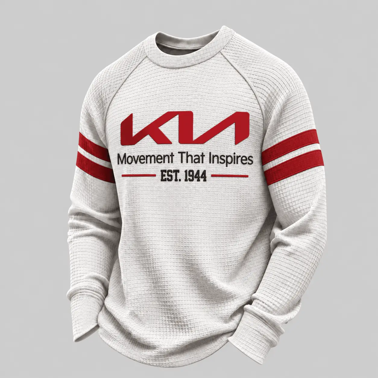 Kia | White Brown Striped Raglan Waffle Sweatshirt