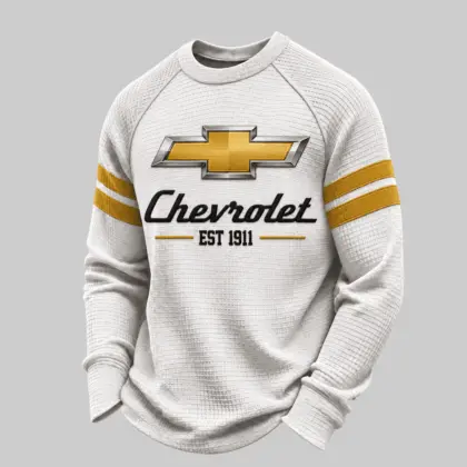 Chevrolet | White Brown Striped Raglan Waffle Sweatshirt