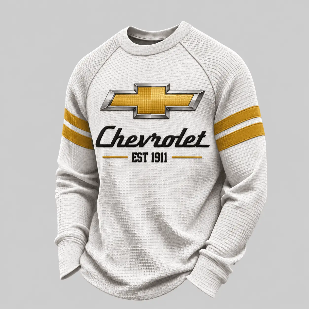 Chevrolet | White Brown Striped Raglan Waffle Sweatshirt
