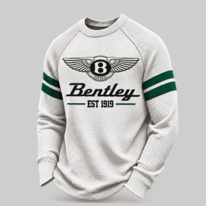 Bentley | White Brown Striped Raglan Waffle Sweatshirt