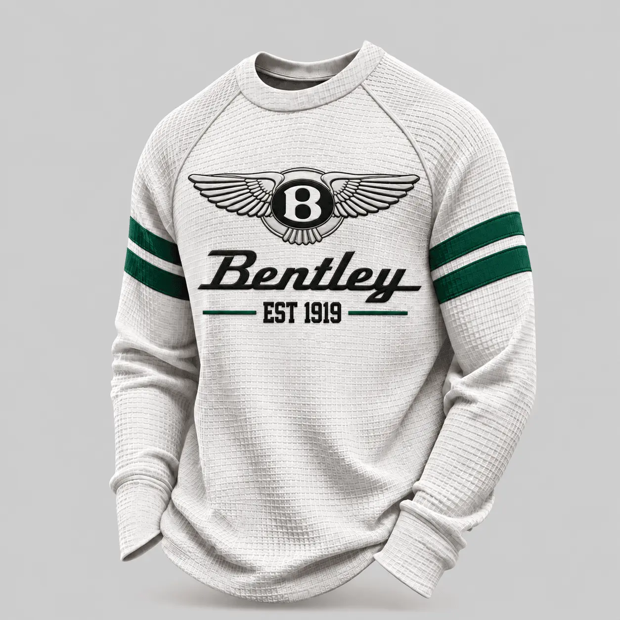 Bentley | White Brown Striped Raglan Waffle Sweatshirt