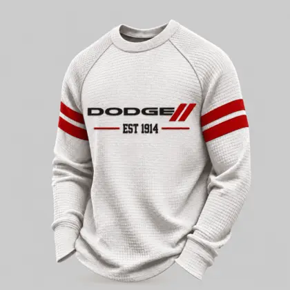 Dodge | White Brown Striped Raglan Waffle Sweatshirt