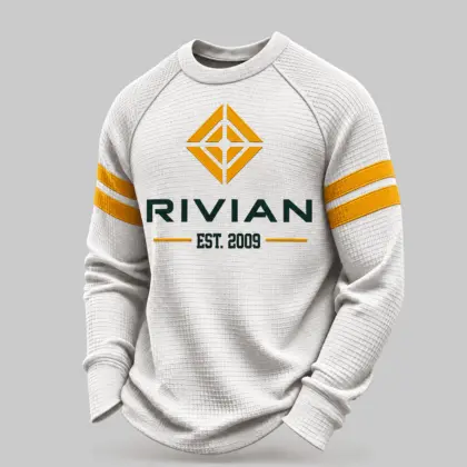 Rivian | White Brown Striped Raglan Waffle Sweatshirt