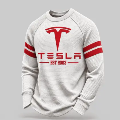 Tesla | White Brown Striped Raglan Waffle Sweatshirt