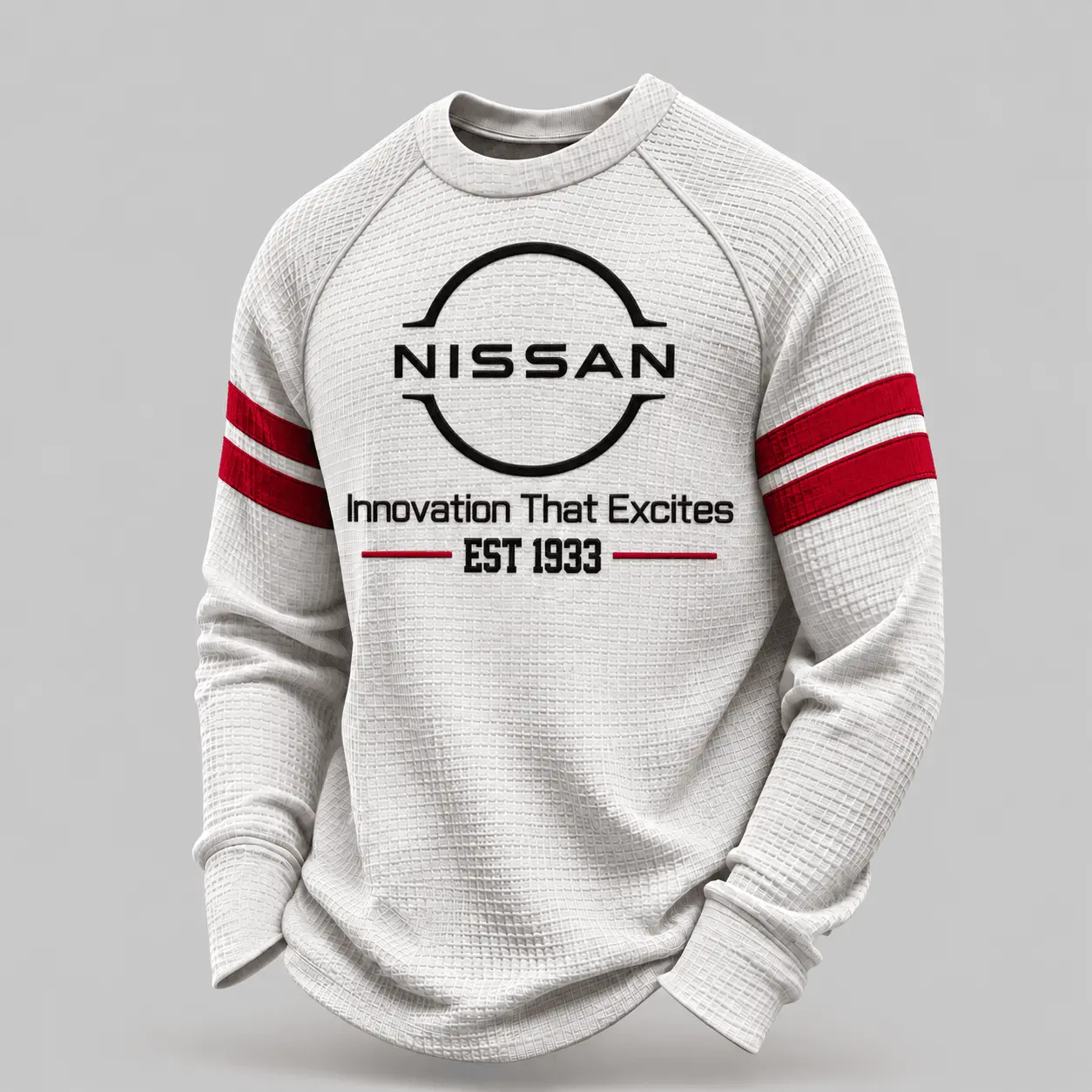Nissan | White Brown Striped Raglan Waffle Sweatshirt