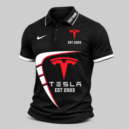 Tesla | Black White Graphic Polo