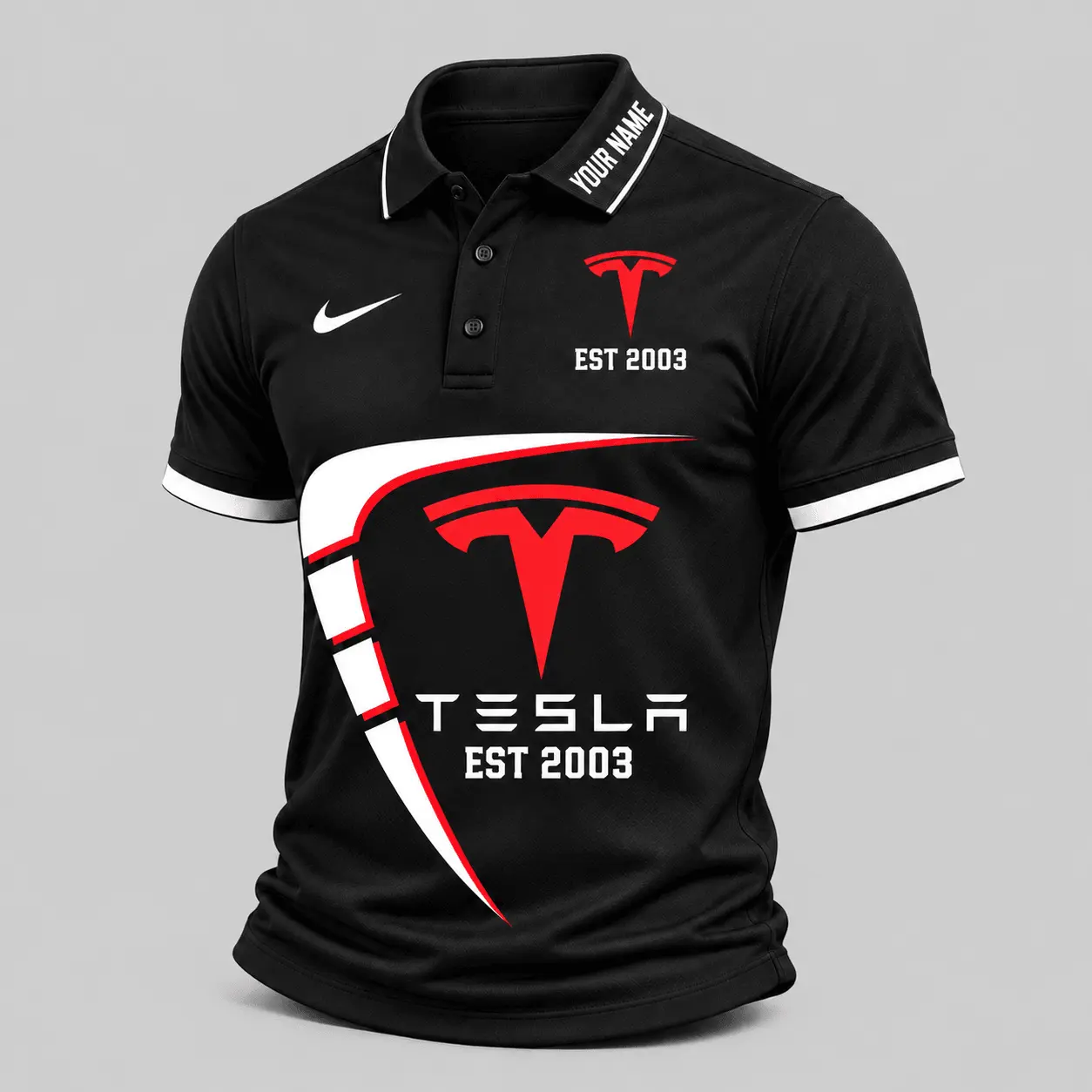 Tesla | Black White Graphic Polo