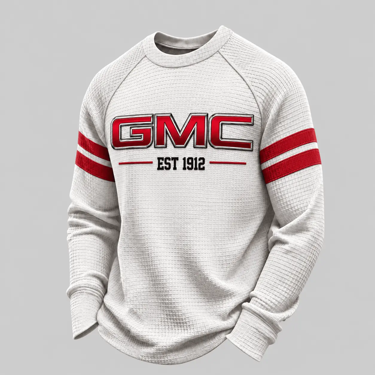 GMC | White Brown Striped Raglan Waffle Sweatshirt