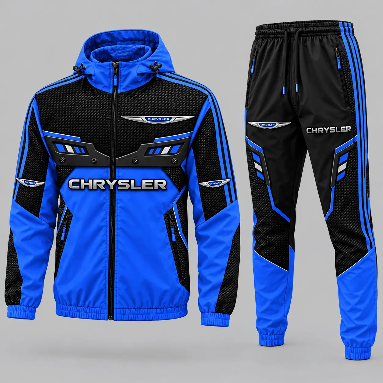 Chrysler | Blue Black Paneled Tracksuit Set